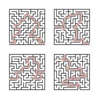 en uppsättning fyrkantiga labyrinter. spel för barn. pussel för barn. labyrintkonst. platt vektorillustration isolerad på vit bakgrund. med svar. vektor