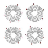 en uppsättning runda labyrinter. spel för barn. pussel för barn. labyrintkonst. platt vektorillustration isolerad på vit bakgrund. vektor