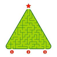 abstraktes dreieckiges Labyrinth. Spiel für Kinder. Puzzle für Kinder. Finde den richtigen Weg zum Stern. Labyrinth Rätsel. flache Vektorillustration lokalisiert auf weißem Hintergrund. Weihnachtsbaum. vektor