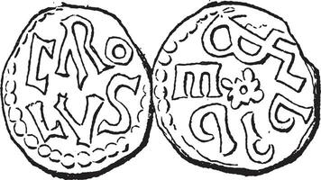 Münze Währung, Karolinger Dynastie, Jahrgang Gravur vektor