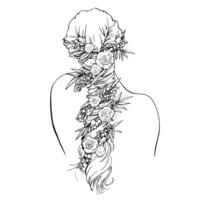 Vektor Grafik Linie Zeichnung von ein jung Frau mit Blumen