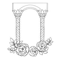 Grafik Linie Zeichnung. Vektor. Bogen mit Säulen dekoriert mit Rosen. von das Haar Schmuck Sammlung. zum das Design von Webseiten, Geschäft Karten, Aufkleber, Einladungen, Postkarten und Drucke. vektor