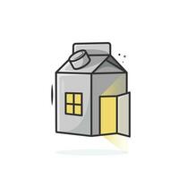 Milch Box und Zuhause Kombination Illustration Design. Box Innen- zeigen ein Licht. Logo Design zum ein Molkerei Schaum und andere Unternehmen vektor