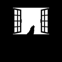 Heulen Wolf auf das Fenster. dramatisch, unheimlich, Grusel, gruselig, Geheimnis, oder gespenstisch Illustration. Illustration zum Grusel Film von Film oder Halloween Poster Element. Vektor Illustration