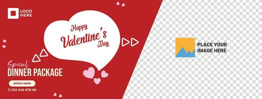 Valentinstag Tage Sozial Medien Banner zum das Restaurant, rot Hintergrund mit leer Bild Abschnitt. vektor