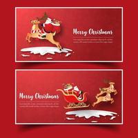 Origami-Papierkunst von Postkarten-Weihnachtsmann mit Rentieren, Frohe Weihnachten und ein glückliches neues Jahr vektor