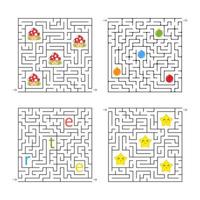 eine Reihe von quadratischen Labyrinthen. Spiel für Kinder. Puzzle für Kinder. ein Eingang, ein Ausgang. Labyrinth Rätsel. flache Vektorillustration lokalisiert auf weißem Hintergrund. mit Comicfiguren. vektor