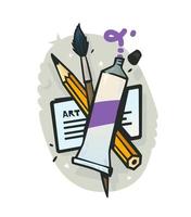 Künstler-Set. eine Tube Farbe, einen Pinsel und einen Bleistift. vektor