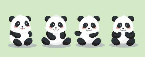 süß Panda Objekt einstellen im Sitzung Charakter.Illustration Vektor zum Postkarte, Symbol, Aufkleber