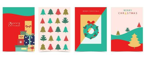 jul bakgrund med träd, present, krans. redigerbar vektor illustration för vykort,a4 storlek
