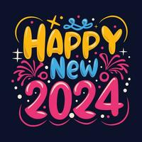 glücklich Neu Jahr 2024, Neu Jahr T-Shirt Design. Neu 2024 T-Shirt Design. vektor