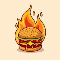 burger ost med brand tecknad serie vektor ikon illustration. mat objekt ikon begrepp isolerat.