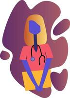 färgrik vektor illustration av en blond sjuksköterska innehav en medicinsk spela in på en vit bakgrund