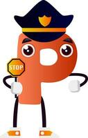 orange brev p med polis hatt vektor illustration på vit bakgrund