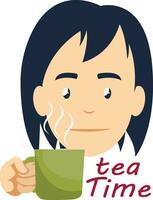 flicka dricka te, illustration, vektor på vit bakgrund