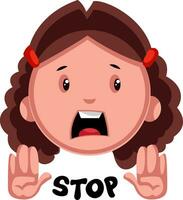 Stop-Girl-Emoji, Illustration, Vektor auf weißem Hintergrund.