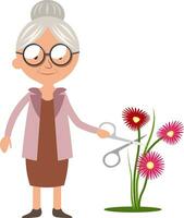 mormor skärande blommor, illustration, vektor på vit bakgrund.