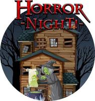 Horror-Nacht-Textdesign mit Geisterhaus vektor
