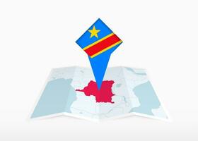 DR Kongo ist abgebildet auf ein gefaltet Papier Karte und festgesteckt Ort Marker mit Flagge von DR Kongo. vektor