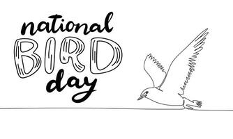 National Vogel Tag Banner. Handschrift Text National Vogel Tag Banner mit Linie Kunst Vogel. Hand gezeichnet Vektor Kunst.