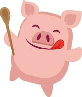 Schweinchen ist Kochen, Illustration, Vektor auf Weiß Hintergrund.