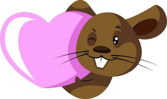 süß wenig Braue Ratte mit Rosa Herz Illustration Vektor auf Weiß Hintergrund