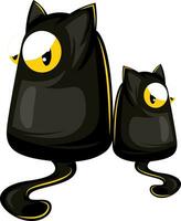 Vektor Illustration von zwei Karikatur schwarz Katzen mit groß Gelb Augen auf Weiß Hintergrund.