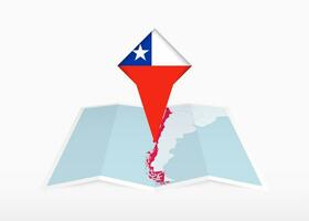 chile är avbildad på en vikta papper Karta och fästs plats markör med flagga av Chile. vektor