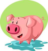 Lycklig gris i vatten, illustration, vektor på vit bakgrund.