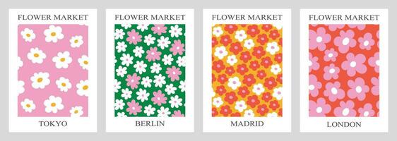 einstellen von abstrakt modern Plakate von Blume Muster vektor