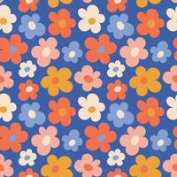 nahtlos Muster von einfach mehrfarbig Blumen auf ein Blau Hintergrund vektor