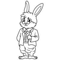 Häftigt söt kanin bär en kostym och glasögon linje konst vektor