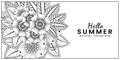 Hallo Sommer-Banner-Vorlage mit Mehndi-Blume vektor