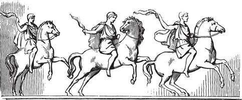 fackelsken häst lopp. efter av en vit marmor vas var hittades pergamum, årgång gravyr. vektor