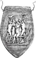 römisch Pflug Schare und Räder, Jahrgang Gravur. vektor