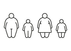 fettleibig Körper von Mann, Frau, Kinder, Linie Symbol. Fett Zahl und groß Größe von Familie. Risiko Diabetes Personen. Vektor Gliederung Illustration