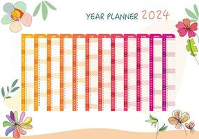 12 Monat Jahr planen Woche und Tag Farbe Kalender Vorlage Blume Gekritzel Stil Design vektor