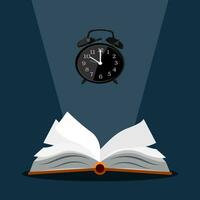 öppen en bok och tid.konceptuell skapande av kunskap tar tid.vektor illustration vektor