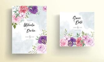 schöne Hochzeitseinladungsentwürfe mit schönen Blumenornamenten vektor