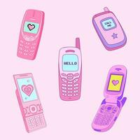 y2k einstellen von alt Handy, Mobiltelefon Telefone, modisch Vektor Illustration, Nostalgie zum 90er Jahre 2000er, Vektor Illustration