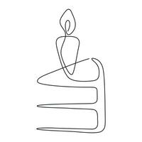 kontinuerlig ett linje teckning av födelsedag kaka med ljus. enkel linje konst bit av kaka. redigerbar stroke. vektor