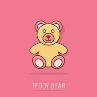 Vektor-Cartoon-Teddybär Plüschtier-Symbol im Comic-Stil. Teddy Spielzeug Zeichen Abbildung Piktogramm. Bär Business-Splash-Effekt-Konzept. vektor
