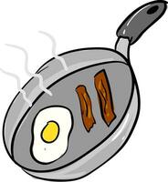 bacon och ägg fräsning i en panorera vektor illustration på vit bakgrund