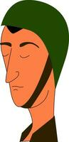 enkel tecknad serie porträtt av en soldat i en grön hjälm vektor illustration på vit bakgrund