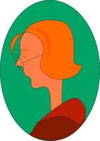 Profil von ein Ingwer Frau mit runden Brille Innerhalb Grün elipse Vektor Illustration auf ein Weiß Hintergrund