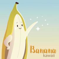 Frucht kawaii fröhliches Gesicht Cartoon süße Banane vektor