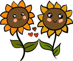 zwei süß Sonnenblumen im Liebe Vektor Illustration auf Weiß Hintergrund