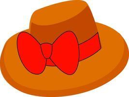 einfach Vektor Illustration von ein Orange Hut mit groß rot Bogen Weiß Hintergrund