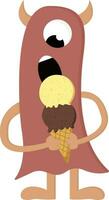 hoch braun Monster- Essen Kegel Eis Sahne Vektor Illustration auf Weiß Hintergrund