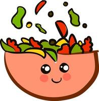 süß lächelnd Rosa Salat Schüssel mit bunt Salat Vektor Illustration auf Weiß Hintergrund